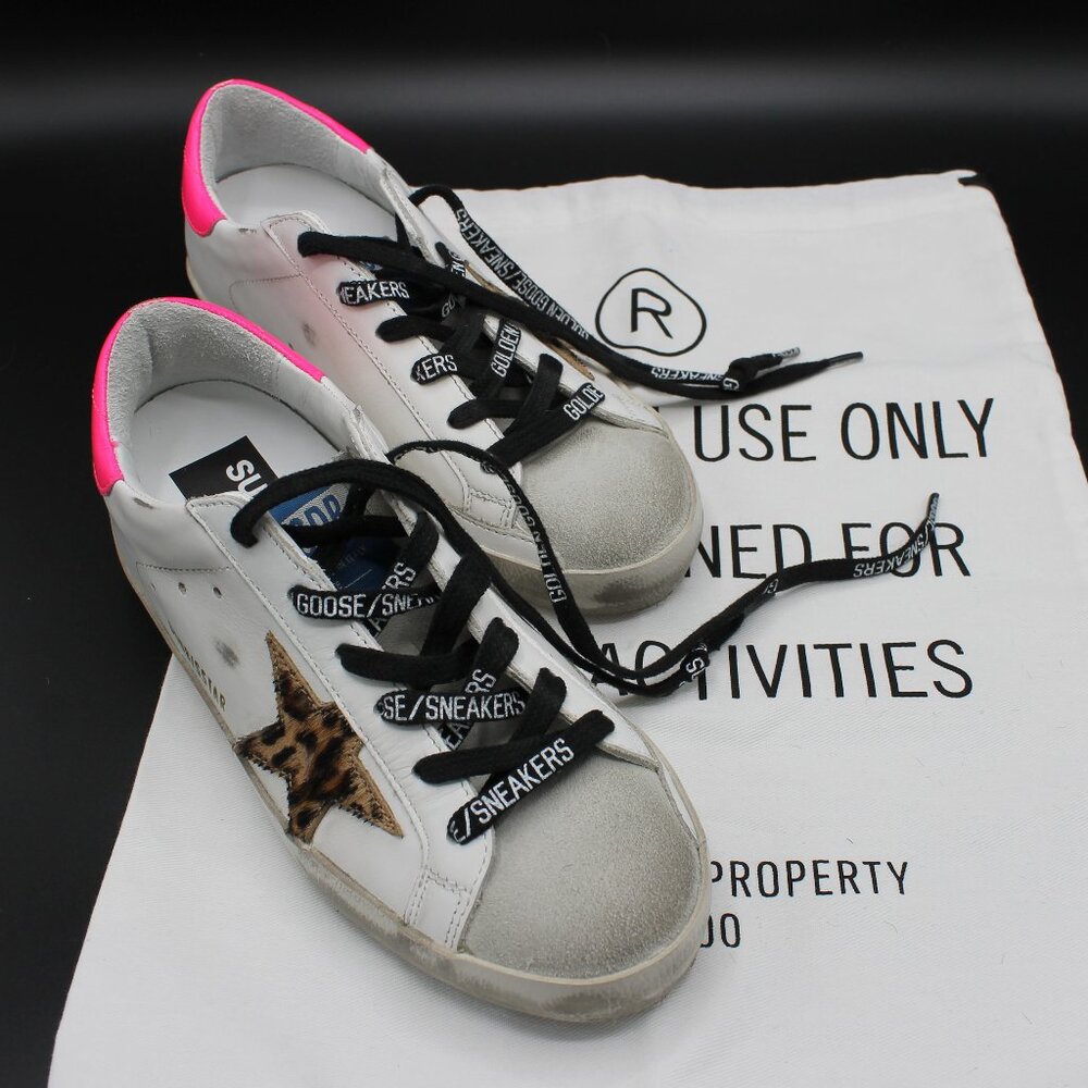 GOLDEN GOOSE Superstar Classic Ice/White/Brown Leopard/Fuchsia NEW Size 5 (UK35)